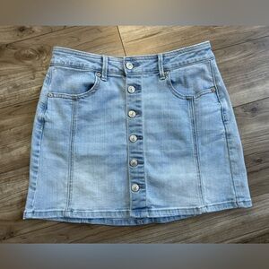 American Eagle Jean Denim Skirt Size 6 Hi Rise A Line Super Stretch Button Front